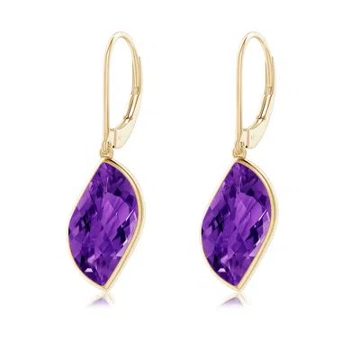 Angara Bezel-set Leaf-shaped Amethyst Dangle Earrings In Purple