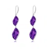 Angara Bezel-set Leaf-shaped Amethyst Double Drop Earrings In White Gold/dark Purple