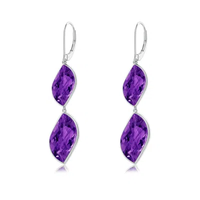 Angara Bezel-set Leaf-shaped Amethyst Double Drop Earrings In Purple