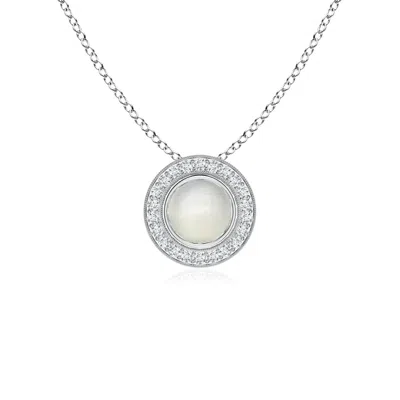 Angara Bezel-set Moonstone Pendant With Diamond Halo In Metallic
