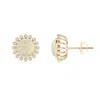 Angara Bezel-set Opal And Diamond Halo Stud Earrings In Yellow Gold/milky With Medium Play Of Colour