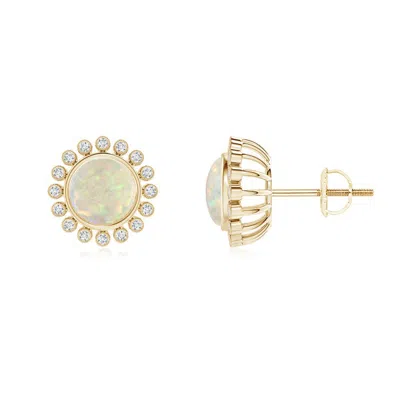 Angara Bezel-set Opal And Diamond Halo Stud Earrings In Multi