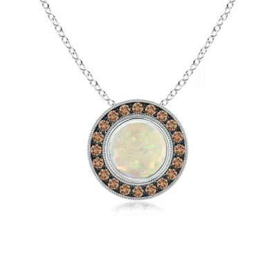 Angara Bezel-set Opal Pendant With Coffee Diamond Halo In Metallic