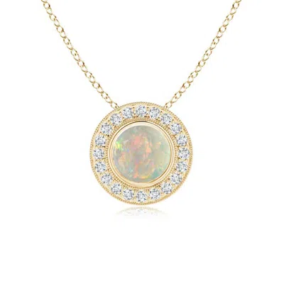 Angara Bezel-set Opal Pendant With Diamond Halo In Gold