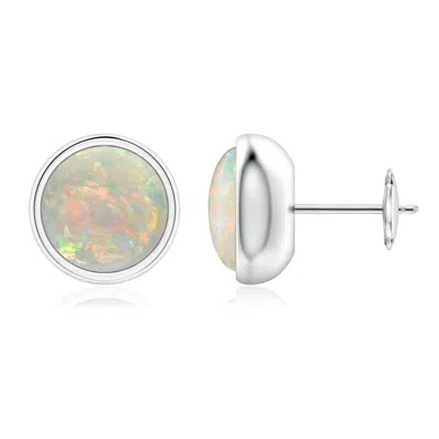 Angara Bezel Set Opal Solitaire Stud Earrings In Metallic