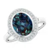 Angara Bezel-set Oval Lab-grown Alexandrite Ring With Diamond Halo In White Gold/bluish Green Changing To Brownish Or Pinkish Purple