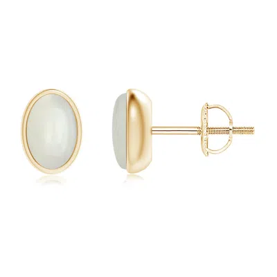 Angara Bezel Set Oval Moonstone Solitaire Stud Earrings In Gold