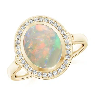 Angara Bezel-set Oval Opal Ring With Diamond Halo In Burgundy