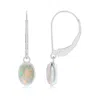 Angara Bezel Set Oval Opal Solitaire Drop Earrings In White Gold/milky With High Play Of Colour