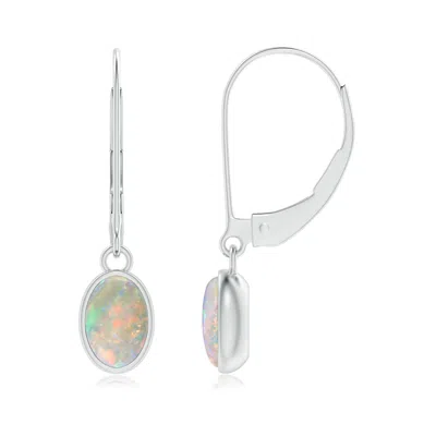 Angara Bezel Set Oval Opal Solitaire Drop Earrings In Metallic