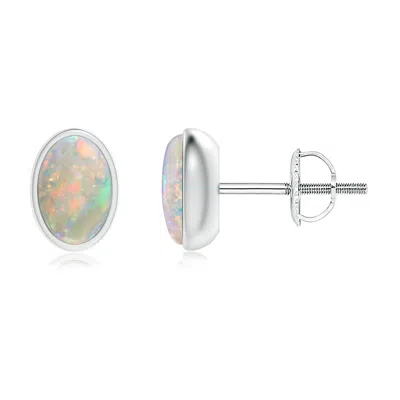 Angara Bezel Set Oval Opal Solitaire Stud Earrings In Metallic