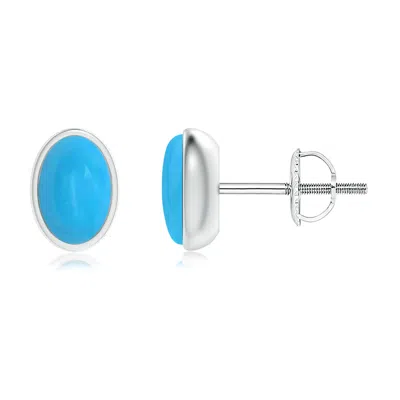 Angara Bezel Set Oval Turquoise Solitaire Stud Earrings In Blue