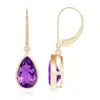 Angara Bezel-set Pear Amethyst Leverback Drop Earrings In Yellow Gold/dark Purple