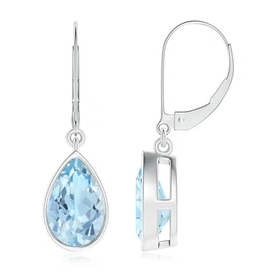 Angara Bezel-set Pear Aquamarine Leverback Drop Earrings In Blue