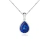 Angara Bezel-set Pear Blue Sapphire Solitaire Pendant In White Gold/medium To Rich Blue