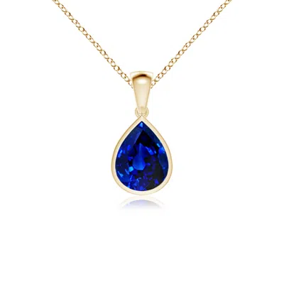 Angara Bezel-set Pear Lab-grown Blue Sapphire Solitaire Pendant