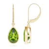 Angara Bezel-set Pear Peridot Leverback Drop Earrings In Yellow Gold/yellowish Green