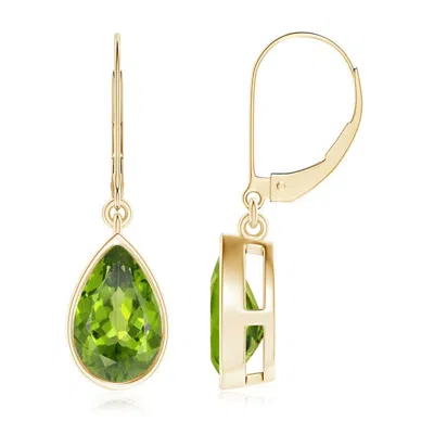 Angara Bezel-set Pear Peridot Leverback Drop Earrings In Green