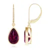 Angara Bezel-set Pear Rhodolite Leverback Drop Earrings In Yellow Gold/vivid Purplish Red