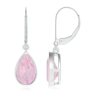 Angara Bezel-set Pear Rose Quartz Leverback Drop Earrings In Pink