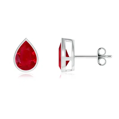 Angara Bezel-set Pear Ruby Solitaire Stud Earrings In Red