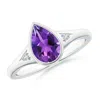 Angara Bezel-set Pear-shaped Amethyst Ring With Diamonds In White Gold/dark Purple