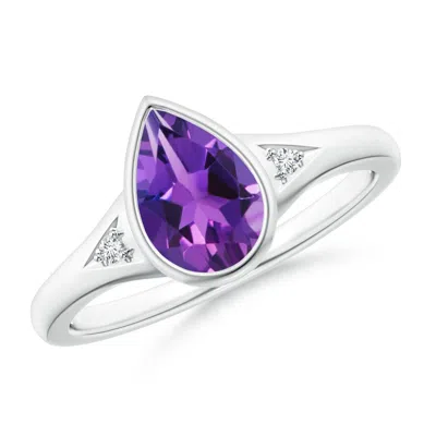 Angara Bezel-set Pear-shaped Amethyst Ring With Diamonds In Purple