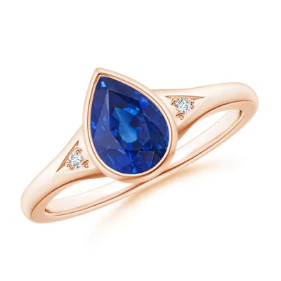 Angara Bezel-set Pear-shaped Blue Sapphire Engagement Ring With Diamonds In Gold