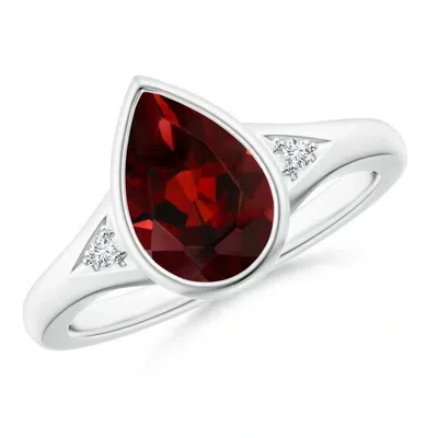 Angara Bezel-set Pear-shaped Garnet Ring With Diamonds In Red