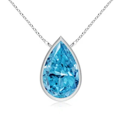 Angara Bezel-set Pear-shaped Lab-grown Fancy Intense Blue Diamond Solitaire Pendant In Metallic