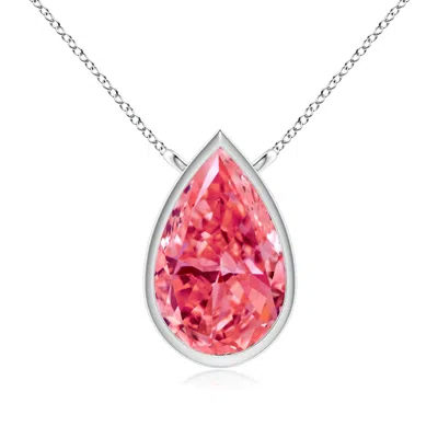 Angara Bezel-set Pear-shaped Lab-grown Fancy Intense Pink Diamond Solitaire Pendant In Metallic