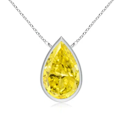 Angara Bezel-set Pear-shaped Lab-grown Fancy Intense Yellow Diamond Solitaire Pendant In Metallic