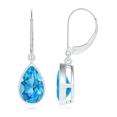 Angara Bezel-set Pear Swiss Blue Topaz Leverback Drop Earrings In White