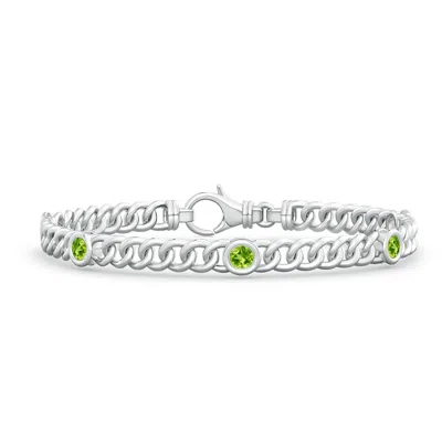 Angara Bezel-set Peridot Curb Chain Link Bracelet In Metallic