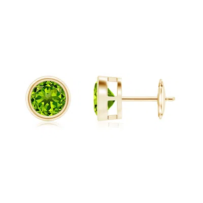 Angara Bezel-set Peridot Solitaire Stud Earrings In Green