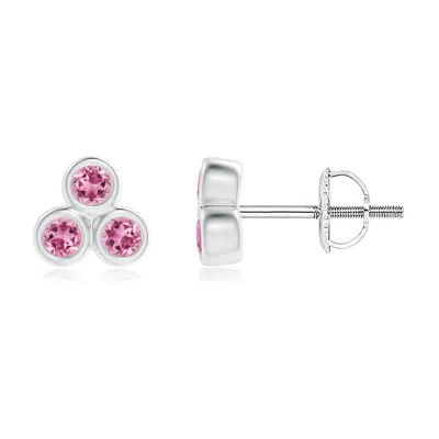 Angara Bezel Set Pink Tourmaline Trio Cluster Stud Earrings