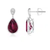 Angara Bezel-set Rhodolite Teardrop Earrings With Diamond In White Gold/medium Purplish Red