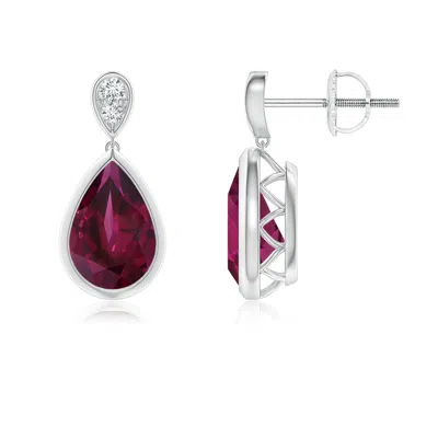 Angara Bezel-set Rhodolite Teardrop Earrings With Diamond In Metallic