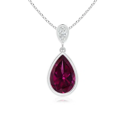 Angara Bezel-set Rhodolite Teardrop Pendant With Diamond In Metallic