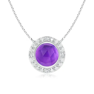 Angara Bezel-set Round Amethyst Necklace With Beaded Halo In Metallic