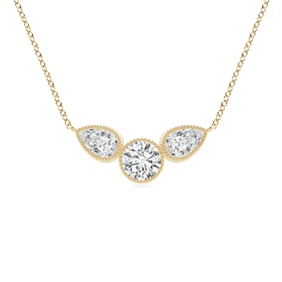 Angara Bezel-set Round And Pear-shaped Diamond Necklace With Milgrain In Gold