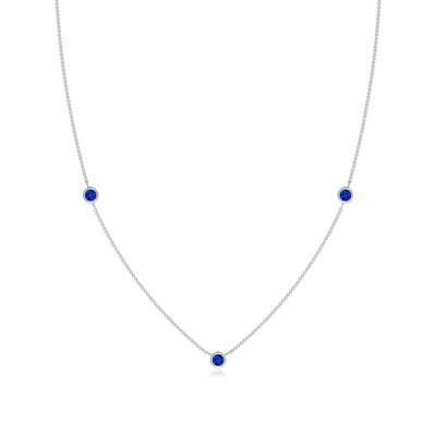 Angara Bezel-set Round Blue Sapphire Chain Necklace In Metallic