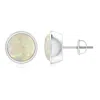Angara Bezel-set Round Cabochon Opal Stud Earrings In White Gold/milky With Medium Play Of Colour