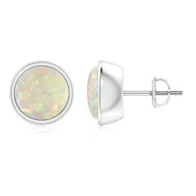 Angara Bezel-set Round Cabochon Opal Stud Earrings In Metallic