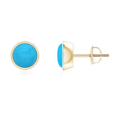 Angara Bezel-set Round Cabochon Turquoise Stud Earrings In Gold