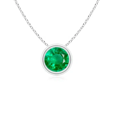 Angara Bezel-set Round Emerald Solitaire Pendant In Green