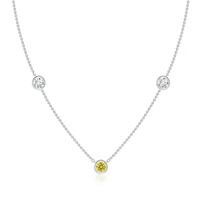 Angara Bezel-set Round Fancy Intense Yellow And White Diamond Chain Necklace In Metallic