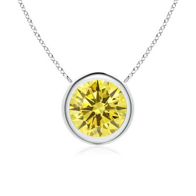 Angara Bezel-set Round Fancy Intense Yellow Diamond Solitaire Necklace