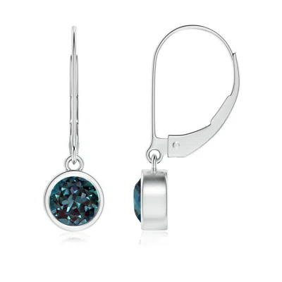 Angara Bezel-set Round Lab-grown Alexandrite Leverback Drop Earrings In Blue
