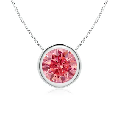 Angara Bezel-set Round Lab-grown Fancy Intense Pink Diamond Solitaire Necklace In Metallic